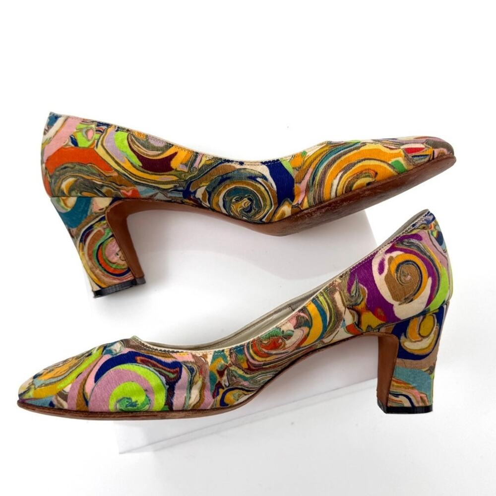 Mijji Vintage Multicolor Hand Painted Silk Heels Size 5B